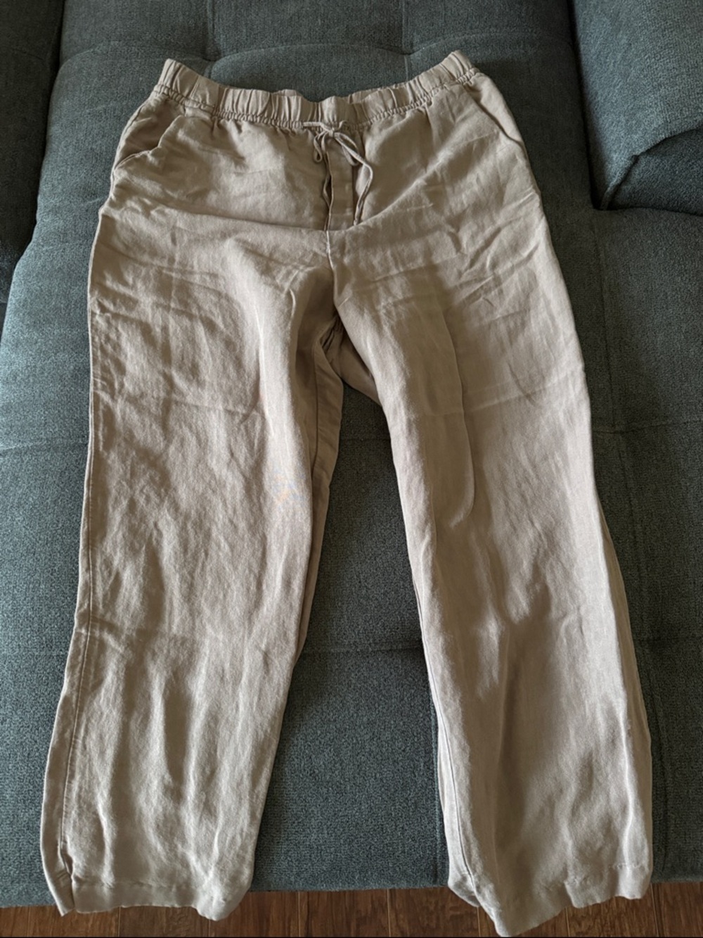 H&M Beige Cropped Linen-Blend Pants